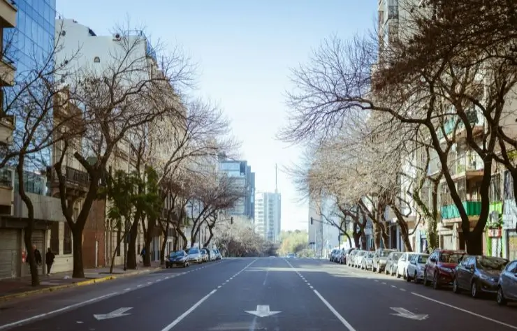buenas_aires Ciudad de Buenos Aires, calles vacías con arboles a los lados.